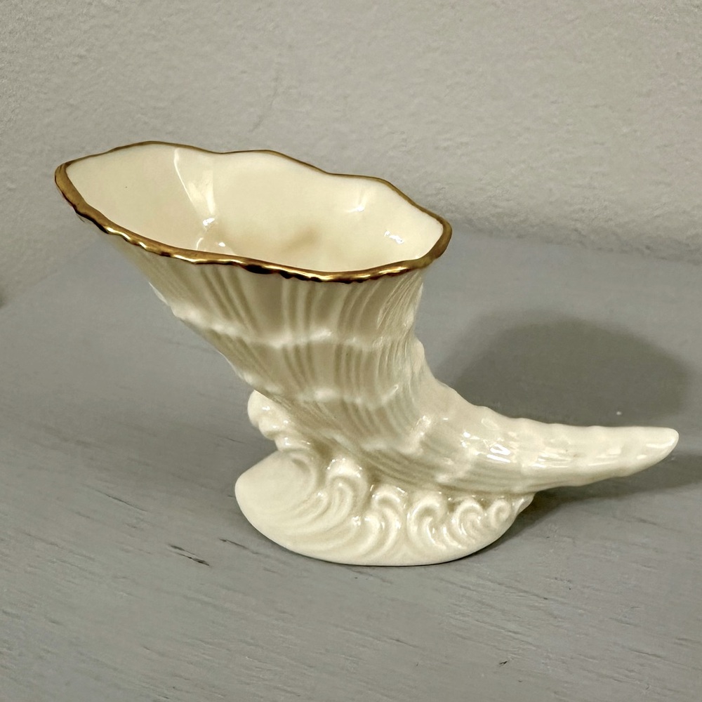 Vintage Lenox Cornucopia Vase with Gold Trim